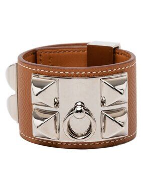 Hermes Collier de Chien Bracelet T1 Brown Silver Veau Epsom